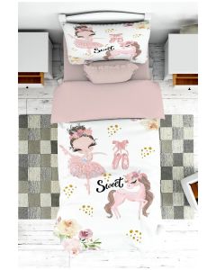 Posteljina za decu Set navlaka 140x200cm jastučnica 50x70cm - Devojčica i jednorog - U-043