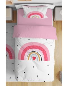 Posteljina za decu Set navlaka 140x200cm jastučnica 50x70cm - Duga sa srcem - U-046